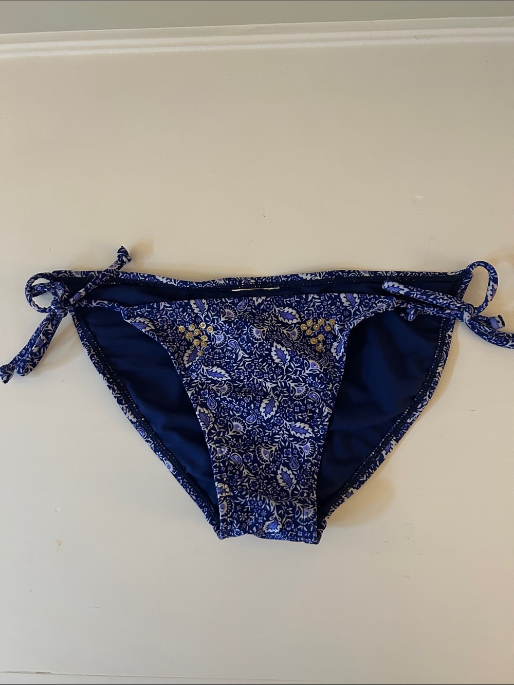 Old Navy Blue Paisley Tie-Side Bikini Bottoms